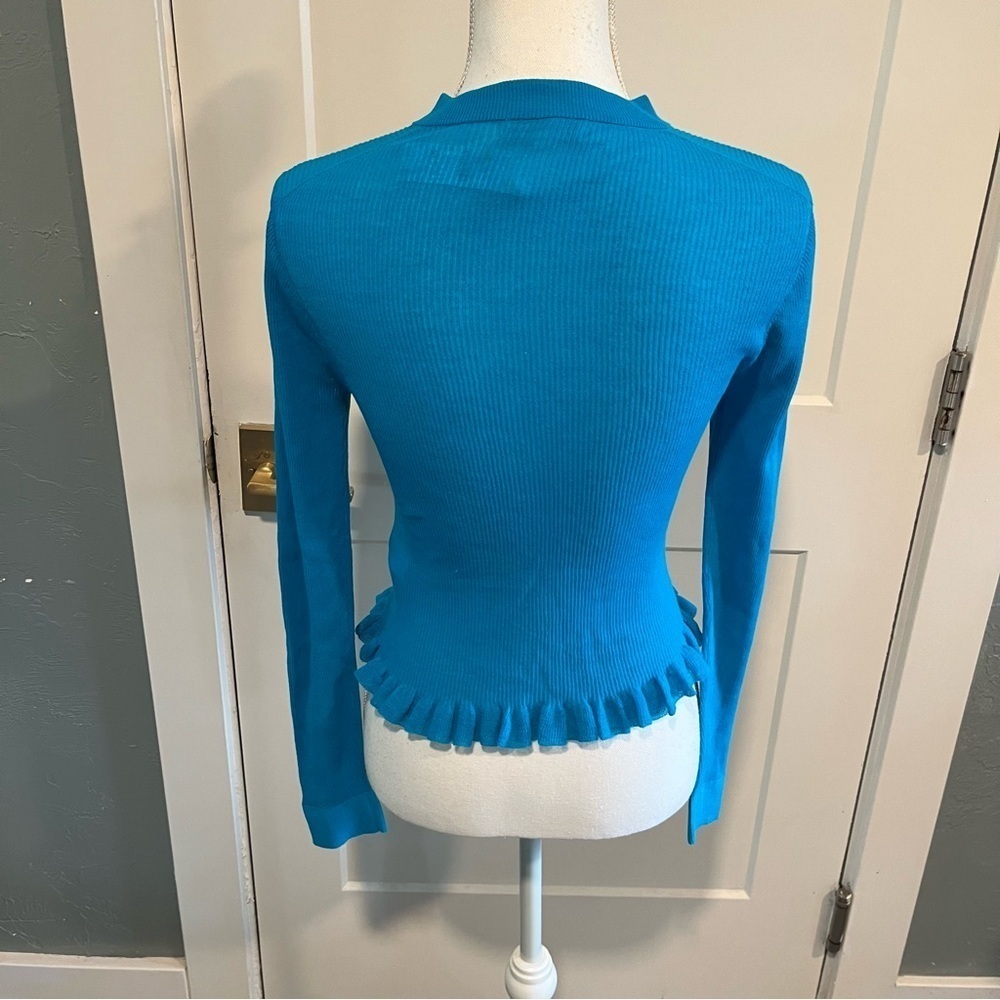 J. Crew Teal Ruffle Trim Cotton Gauze Cardigan small - Picture 3 of 10
